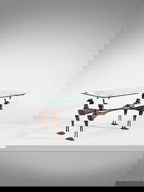 PAOLO SIMONCINI attributed. Table.: SIMONCINI PAOLO attributed. Table. Bronze and thick Saint Gobain glass with a chiselled central part.. Cm 182,00 x 81,00 x 81,00. 1950s.Zoomorphic legs with birds and snakes.