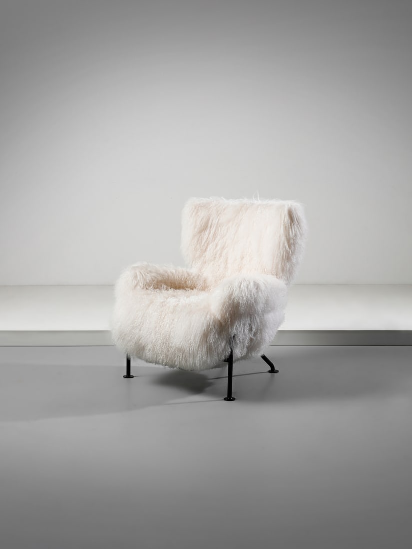 FRANCO ALBINI PL19 Tre Pezzi armchair for Poggi, Pavia.: ALBINI FRANCO (1905 - 1977) PL19 Tre Pezzi armchair for Poggi, Pavia. 1959. Enamelled steel and Mongolian sheep wool.. Cm 81,00 x 93,00 x 80,00. Literature: Domus n. 373, dicembre 1960, p. 21G. Bosoni
