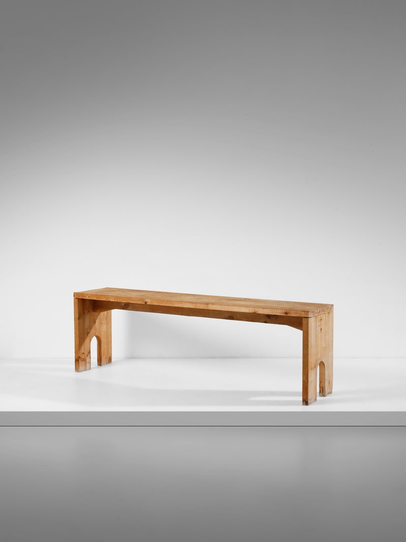 MARIO CEROLI Table from the Mobili nella Valle seires for Poltronova, Florence.: CEROLI MARIO (n. 1938) Table from the Mobili nella Valle seires for Poltronova, Florence. 1972. Raw conifer wood.. Cm 230,00 x 72,50 x 49,00. Brand imprinted with fire.Provenance: Private collection,