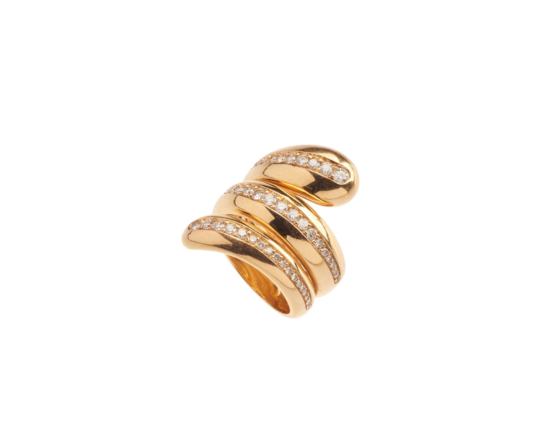 CRIVELLI 18k yellow gold band ring with diamonds .: CRIVELLI 18k yellow gold band ring with diamonds . . . Diamonds: approx. 1.65 ctWeight: 21.60 gSize: 18IT