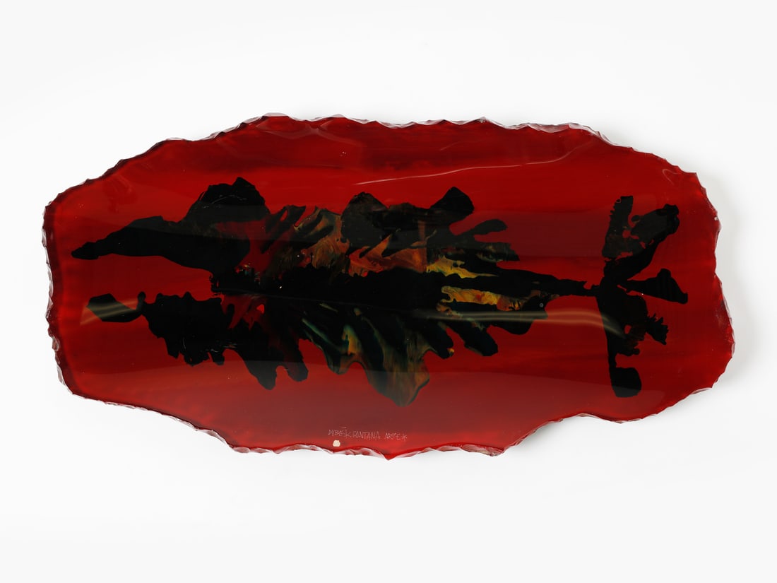 (BARNABE' DUILIO) DUBE' 1982 centerpiece with abstract decoration for Fontana Arte, Milan. (1 of 4)