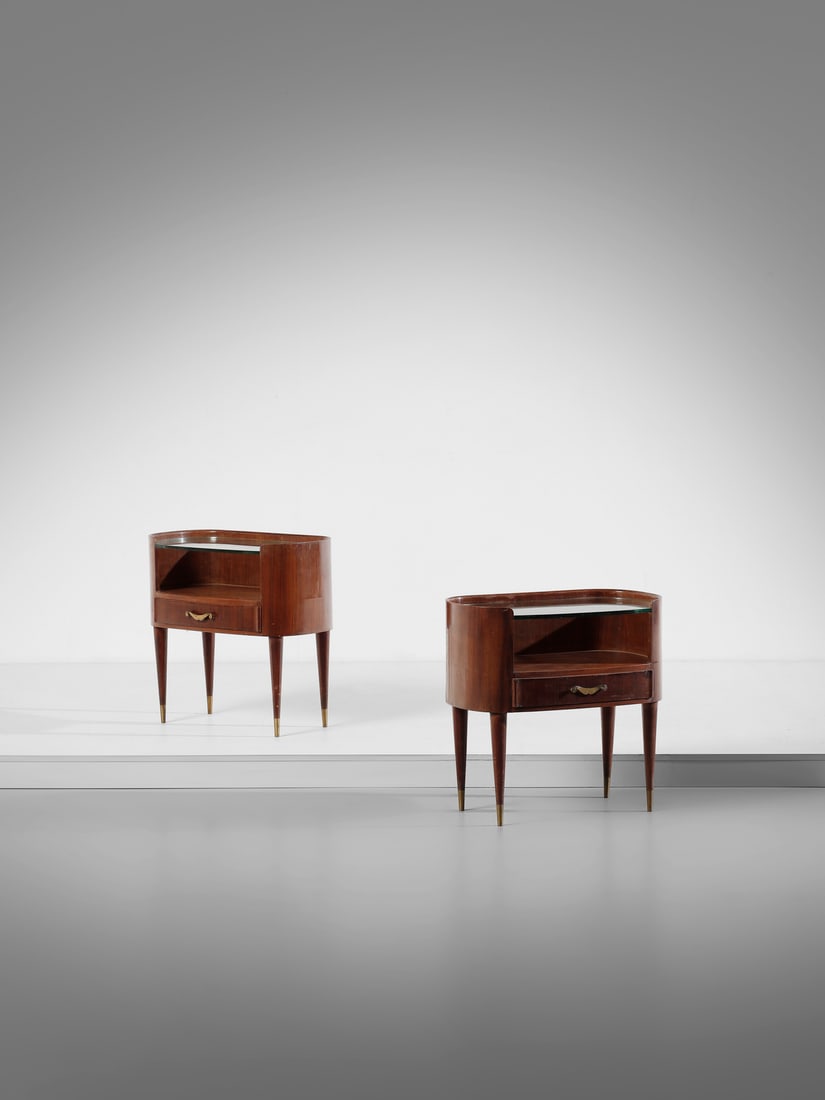 MANIFATTURA CANTURINA Pair of bedside tables with open compartment and drawer under the top. (1 of 2)