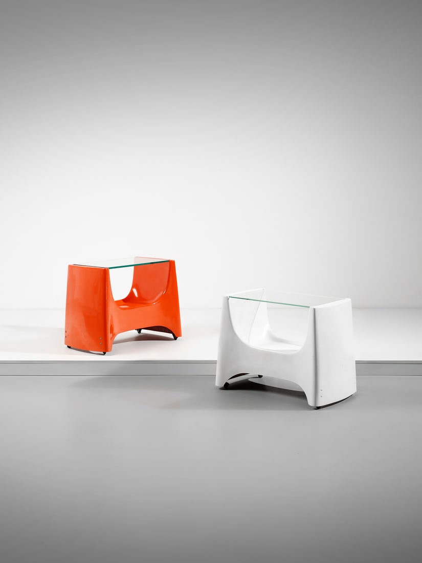 MANIFATTURA ITALIANA Two trolley.: ITALIAN WORK Two trolley. Fiberglass and crystal.. Cm 72,00 x 59,00 x 40,00. 1970s.