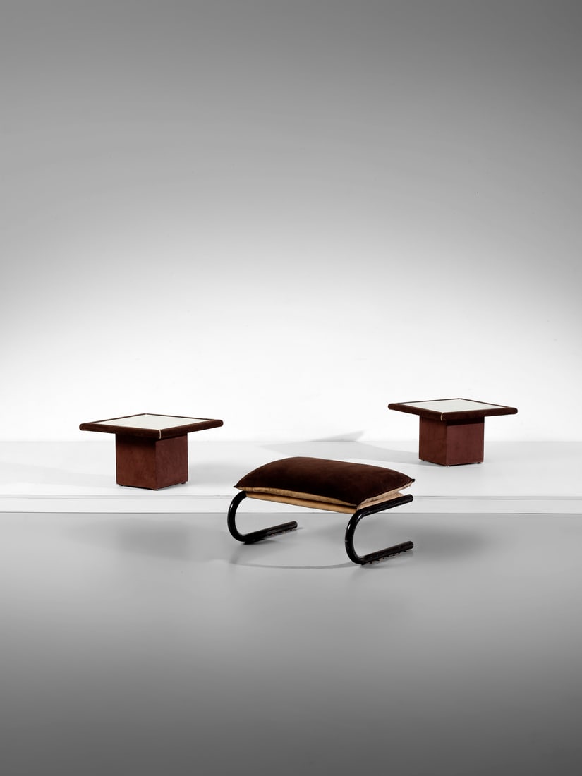 GIUSEPPE ROSSI DI ALBIZZATE Footrest and two Bogo coffee tables by Carlo Bartoli, Italy. (1 of 2)