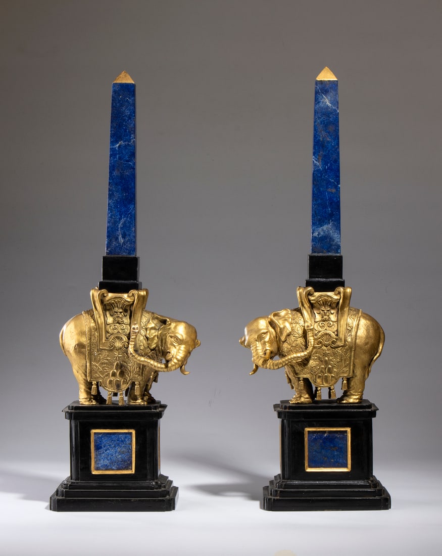 ELEGANT PAIR OF OBELISKS INSPIRED BY BERNINI'S FAMOUS ELEPHANT.Italy, Late 19th century. (1 of 4)