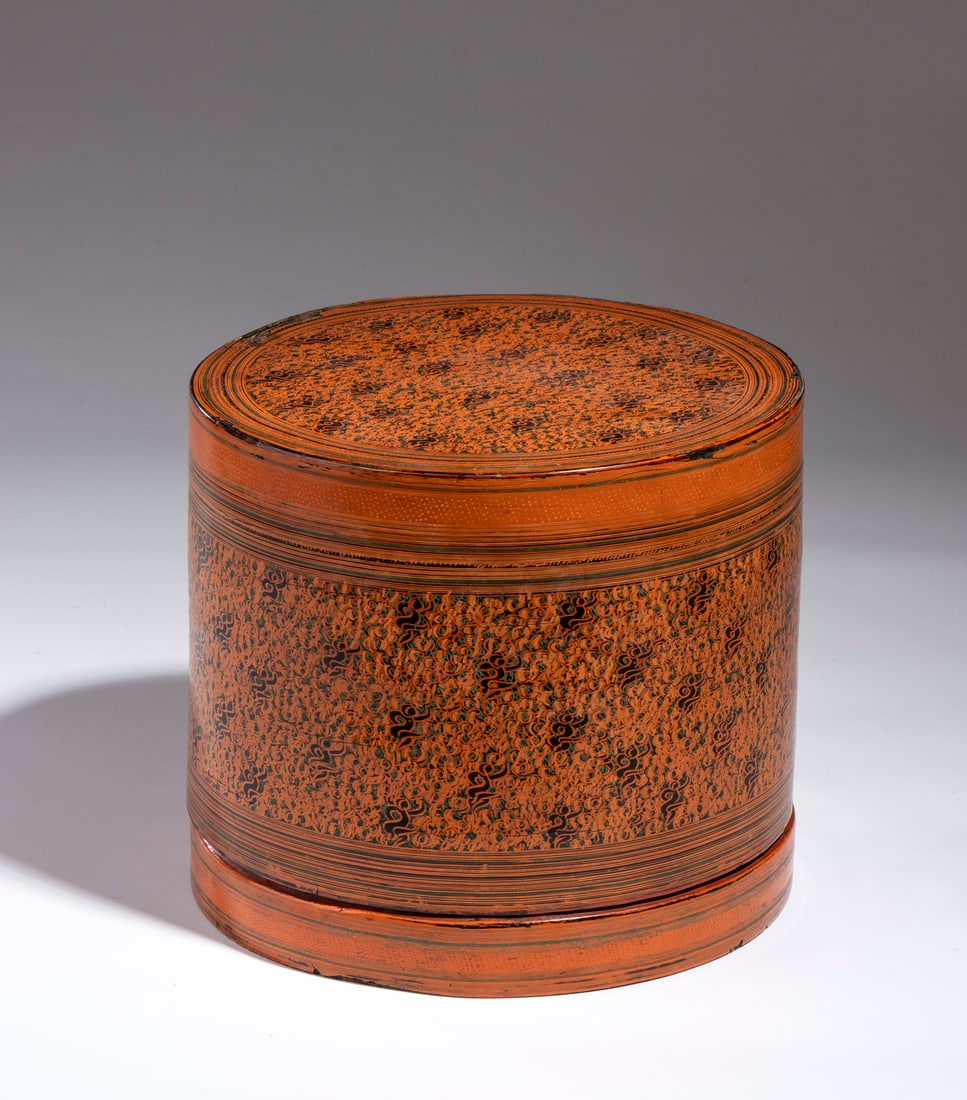 ENAMELLED AND PAINTED WOODEN CONTAINER BOX.Burma, 19th century.. (1 of 3)