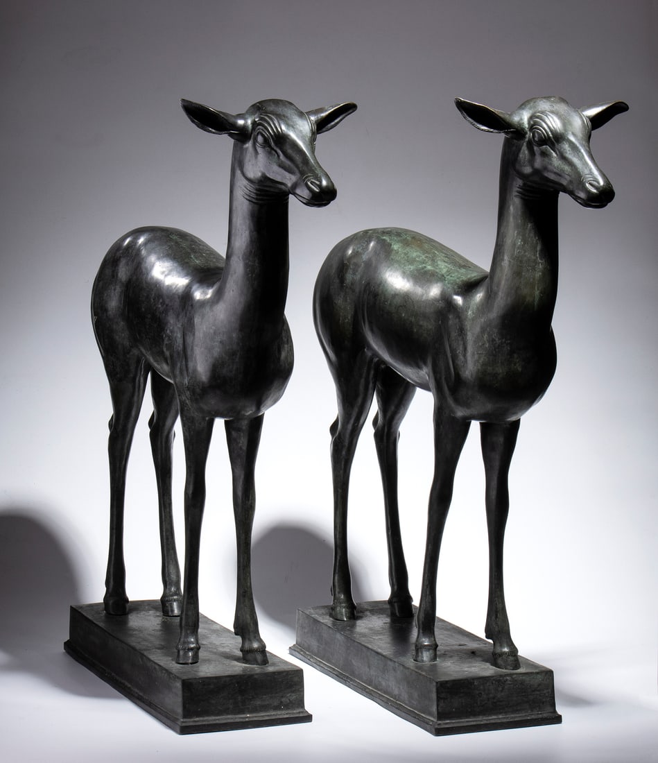 EXCEPTIONAL PAIR OF BRONZE DEER FROM THE CHIURAZZI FOUNDRY.Naples, 19th?20th century.. (1 of 5)