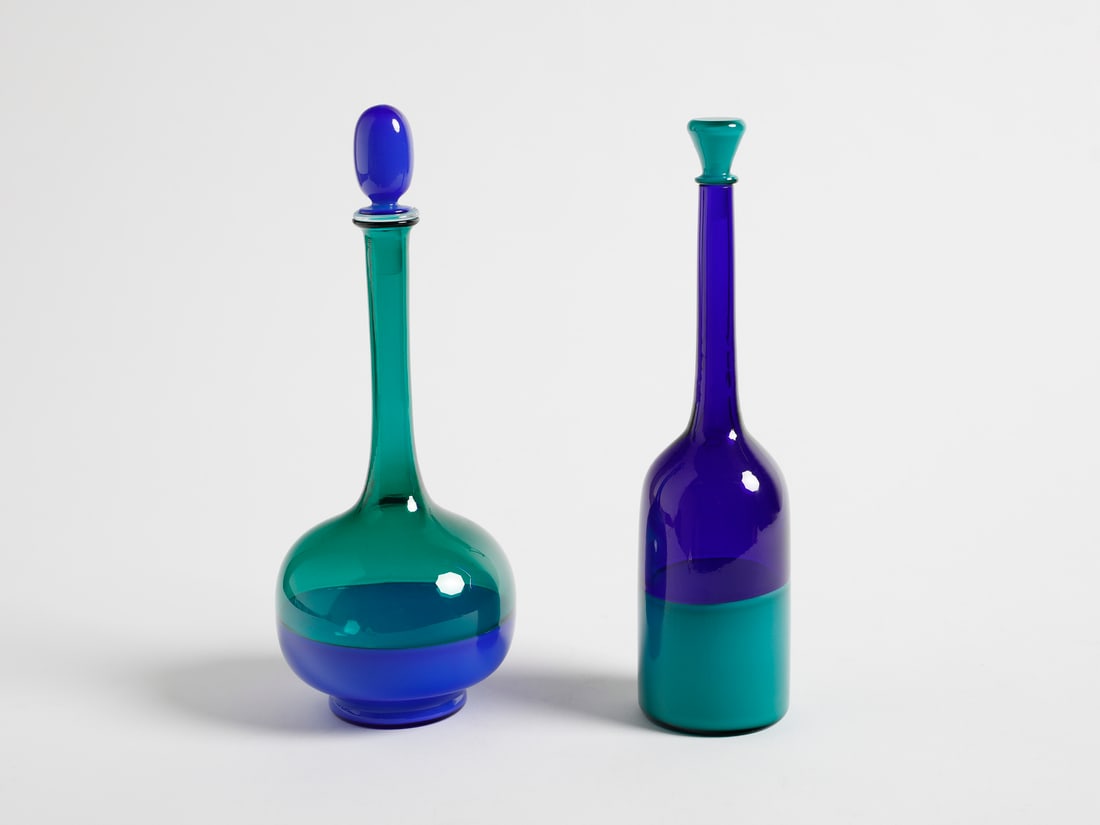 GIO PONTI 4580 Morandiana (II) and 4491 Morandiana (V) bottles with stoppers, execution by Venini, (1 of 7)