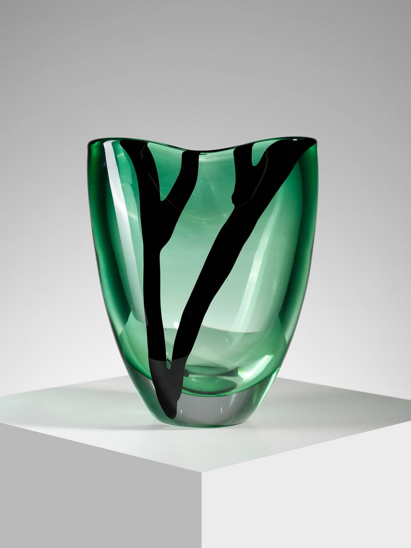 PETER MARINO Truncated cone-shaped vase with oval section and pinched mouth from the Black Belt (1 of 3)