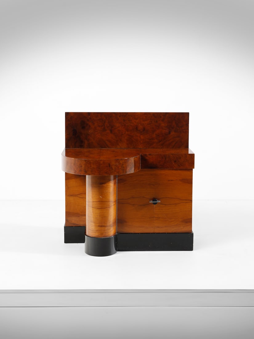 MANIFATTURA ITALIANA Console with cabinet.: ITALIAN WORK Console with cabinet. Wood, ebonized wood and briar.. Cm 87,00 x 90,00 x 57,00. 1930s.