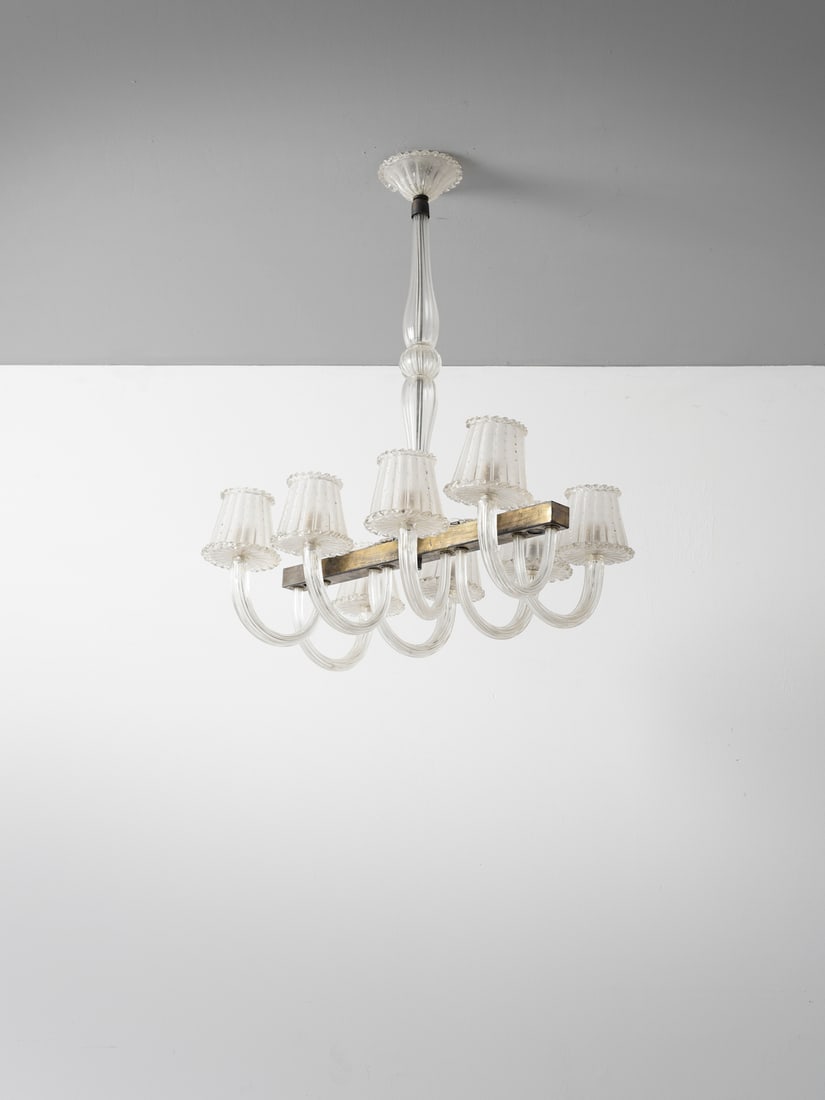 ERCOLE BAROVIER Large eight-light pendant lamp for Barovier & Toso, Murano. (1 of 3)