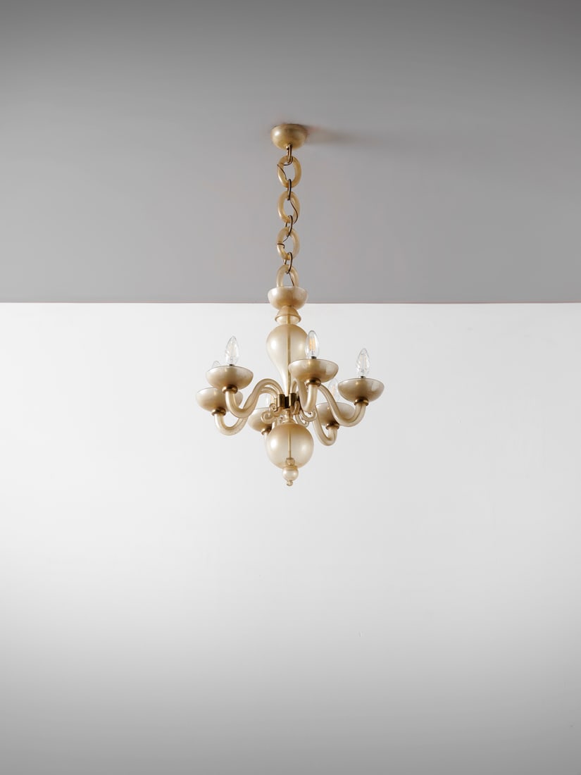 FLAVIO POLI Six-light pendant lamp for Seguso Vetri d'Arte, Murano. (1 of 2)