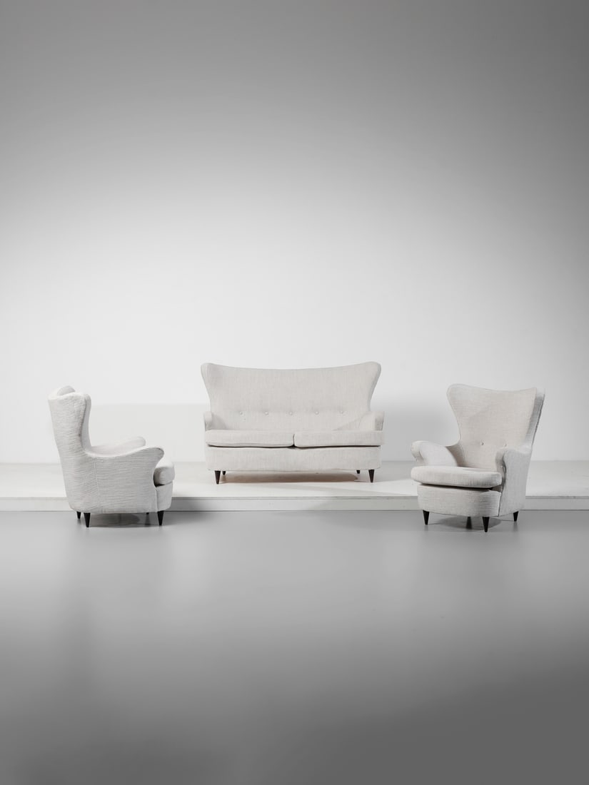 RENATO G. ANGELI, CARLO DE CARLI & LUIGI CLAUDIO OLIVIERI Two-seater sofa and pair of armchairs. (1 of 3)