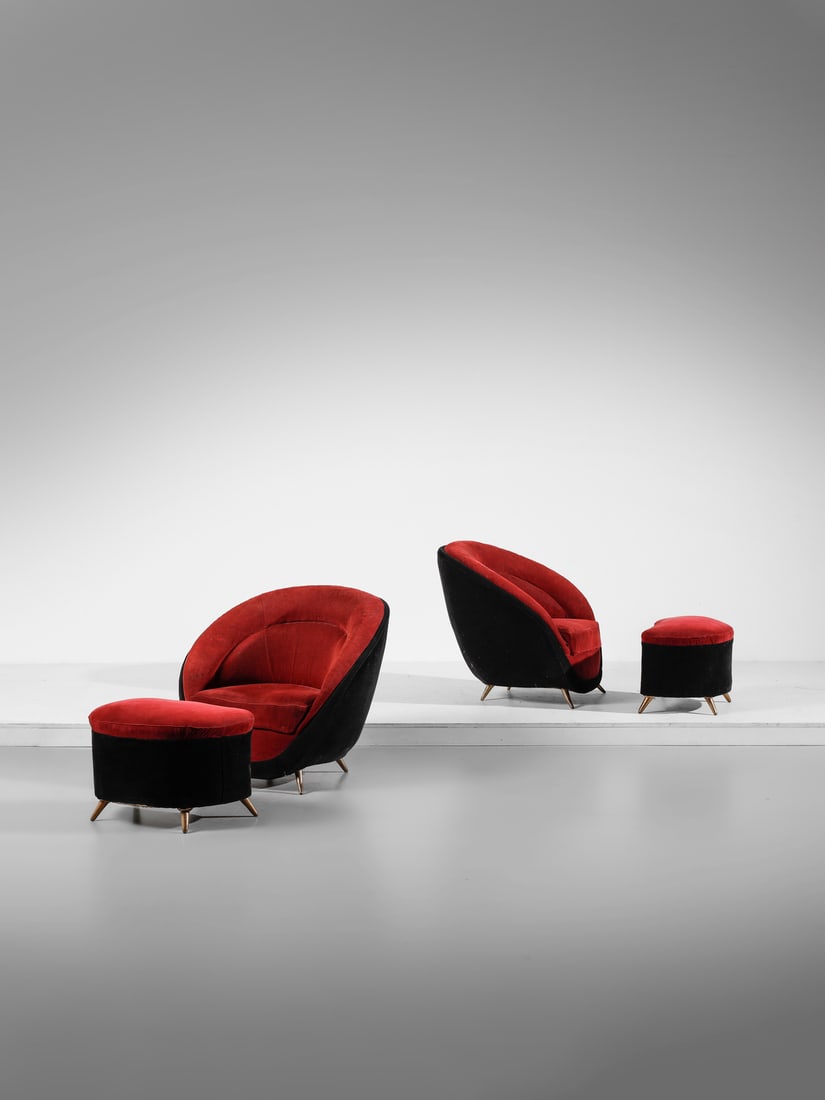 GUGLIELMO VERONESI Pair of armchairs with footrests for I.S.A., Ponte San Pietro. (1 of 2)