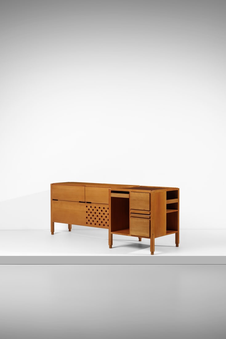 Attributed to CARLO SCARPA Low equipped cabinet, Anfodillo execution, Venice. (1 of 7)