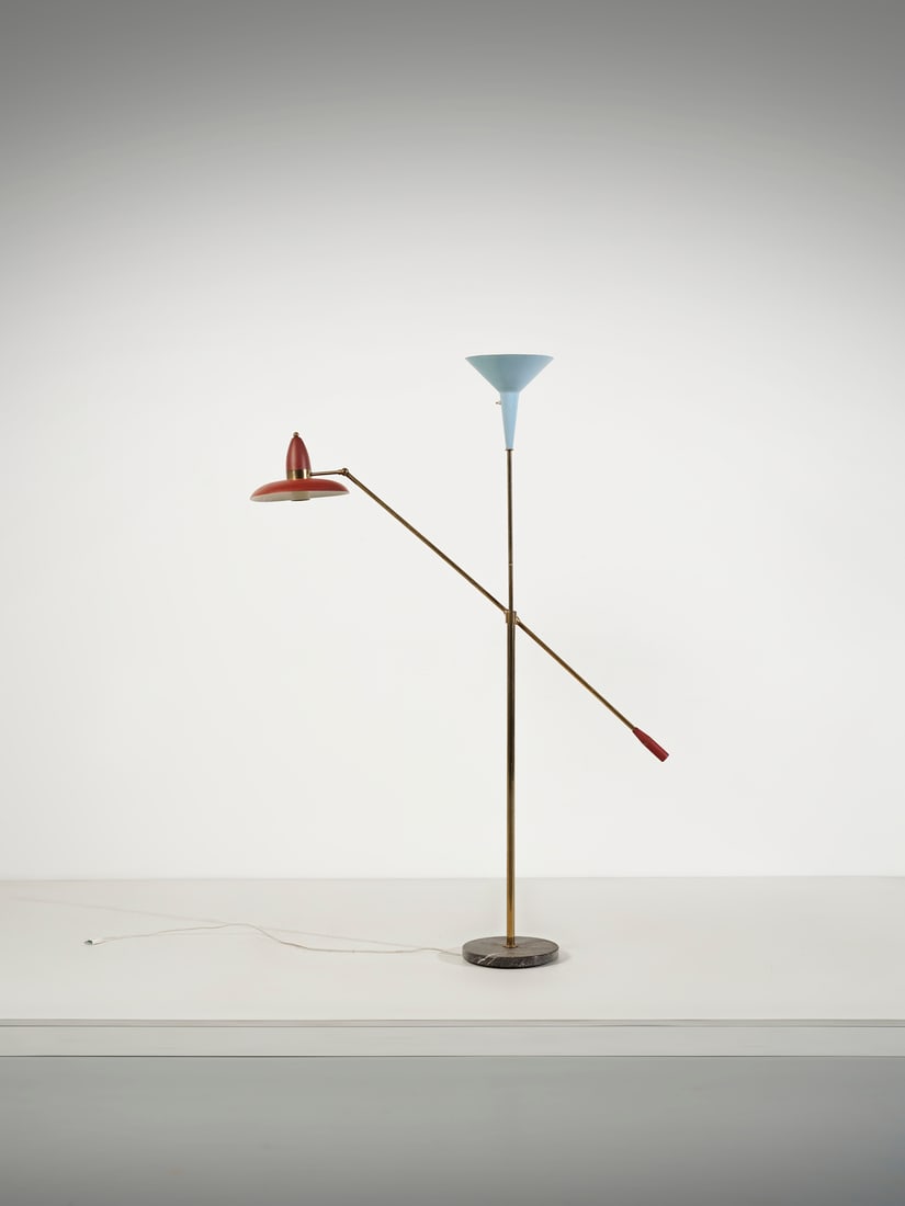 MANIFATTURA ITALIANA Two-light floor lamp with movable arm. (1 of 2)