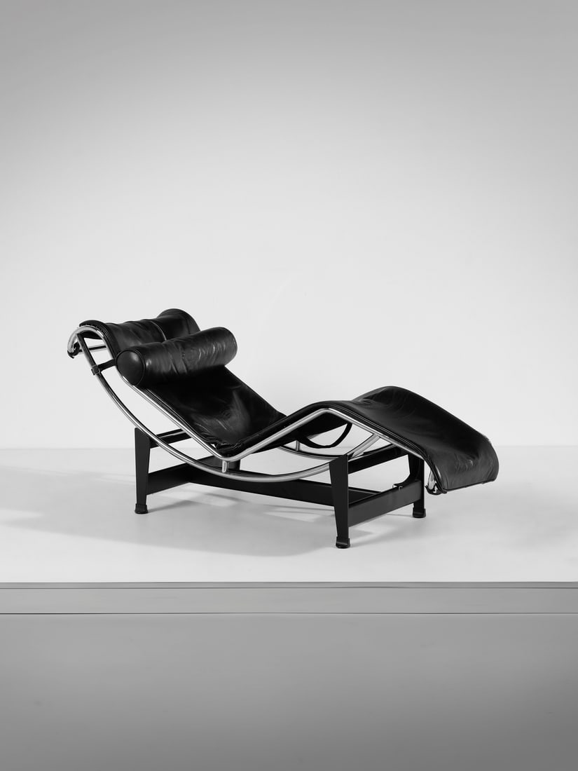 LE CORBUSIER (1887-1965), PIERRE JEANNERET (1896-1967), CHARLOTTE PERRIAND (1903-1999) LC4 chaise: LE CORBUSIER (1887-1965), PIERRE JEANNERET (1896-1967), CHARLOTTE PERRIAND (1903-1999) LC4 chaise longue for Cassina, Meda. Chromed steel, painted steel and leather.. . Design from 1928, production by