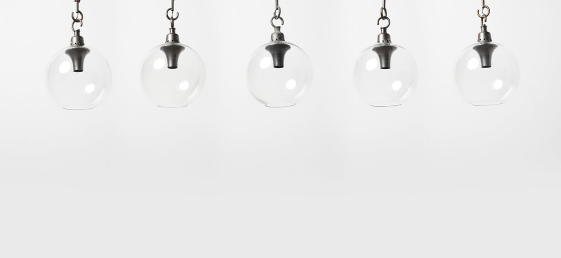 LUIGI CACCIA DOMINIONI Five LS10 Boccia pendant lamps for Azucena, Milan. (1 of 1)