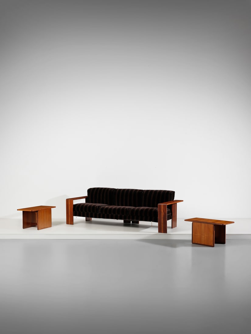 AFRA (1937-2011) & TOBIA (n. 1935) SCARPA Three-seater sofa and pair of coffee tables from the (1 of 4)
