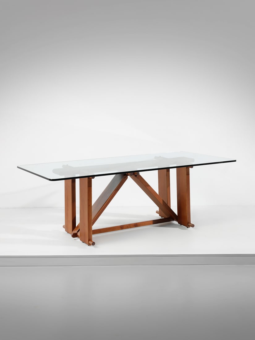 OFFICINA RIVADOSSI Lombardo table, Nave.: OFFICINA RIVADOSSI Lombardo table, Nave. Wood and ground crystal.. Cm 230,00 x 77,00 x 109,00. 1980s.Production mark.