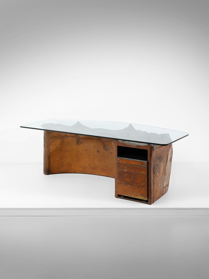 BRUNIVO BUTTARELLI * The ScorpionLarge center desk with shaped sculptural base and side chest of (1 of 7)