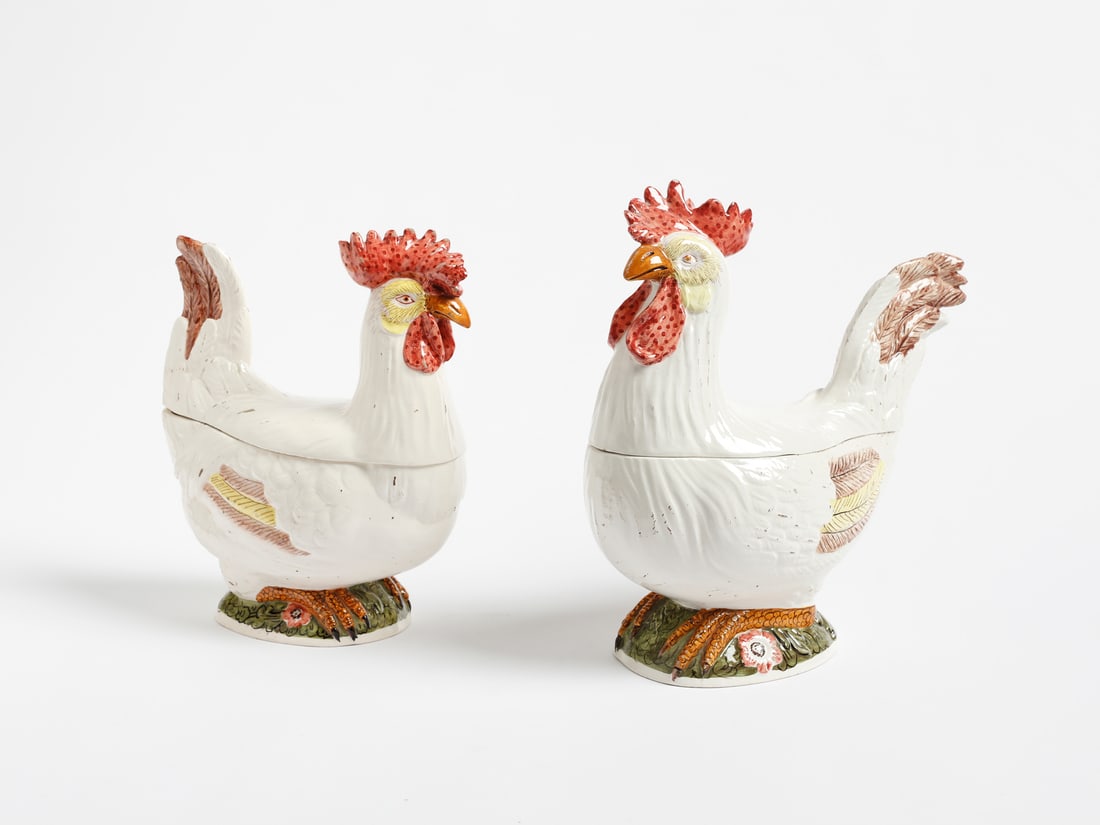 MANIFATTURA ANTONIBON Two rooster-like tureens. (1 of 3)