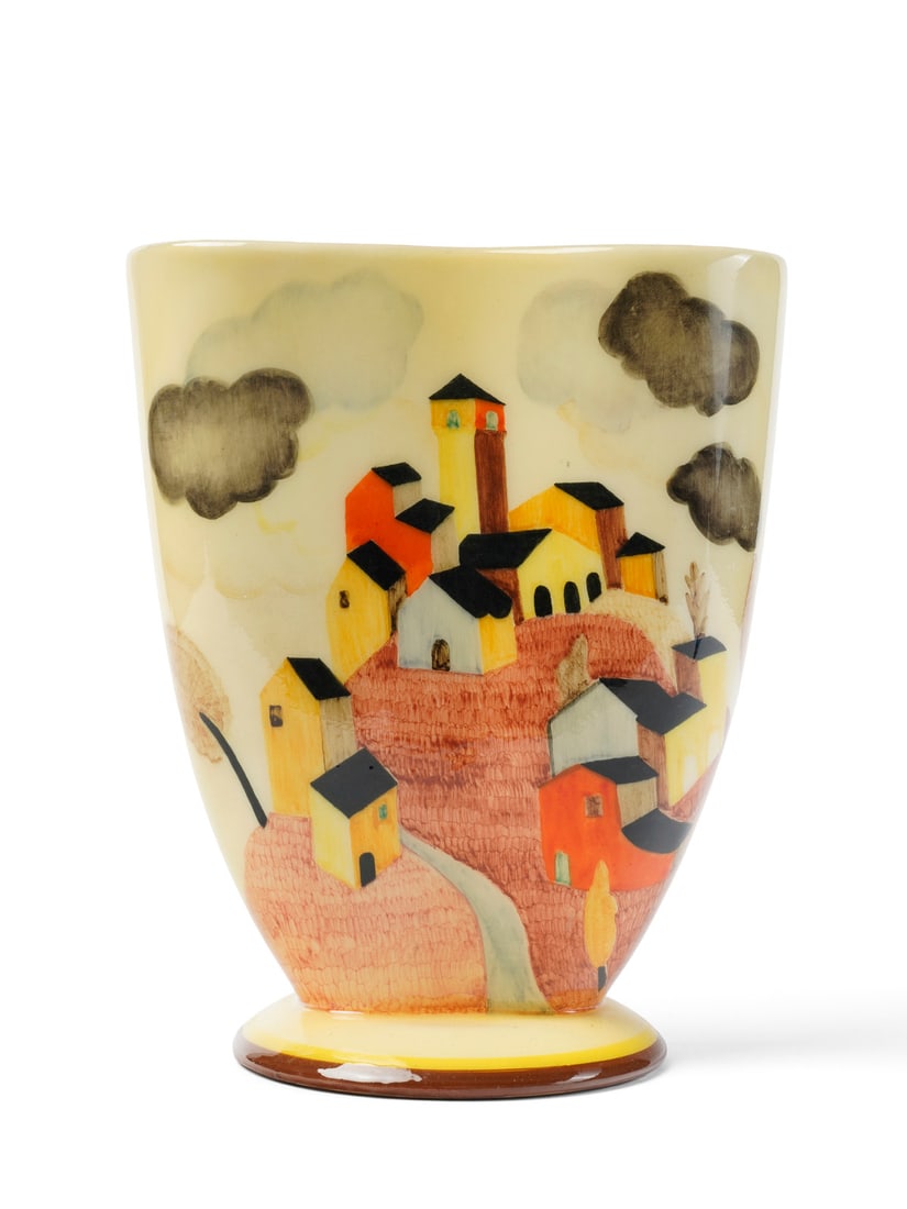 GIGI CHESSA Vase - StormLenci manufacture.: CHESSA GIGI (1898 - 1935) Vase - StormLenci manufacture. Polycrome underglazed ceramic... Cm 21,00 x 25,50 x 14,00. Turin, 1934.Signed and dated "Lenci TORINO MADE IN ITALY 1-34-XII" and with decorato