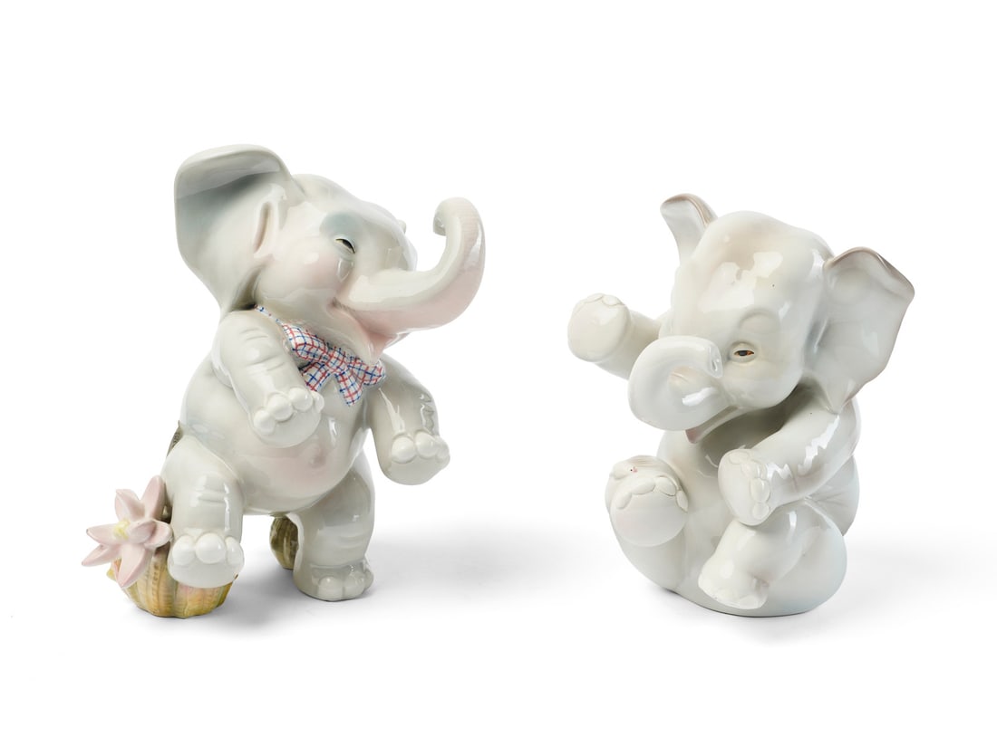 HELEN KONIG SCAVINI Elephant with Cactus and Elephant with MouseTwo all-round sculptures, Lenci (1 of 4)