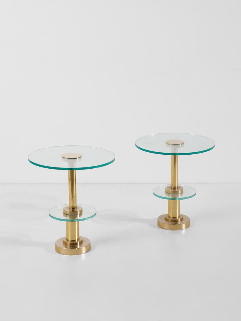 MANIFATTURA ITALIANA Pair of coffee tables.: ITALIAN WORK Pair of coffee tables. Brass and crystal.. Cm 45,00 x 50,00 x 45,00. 1970s / 1980s.