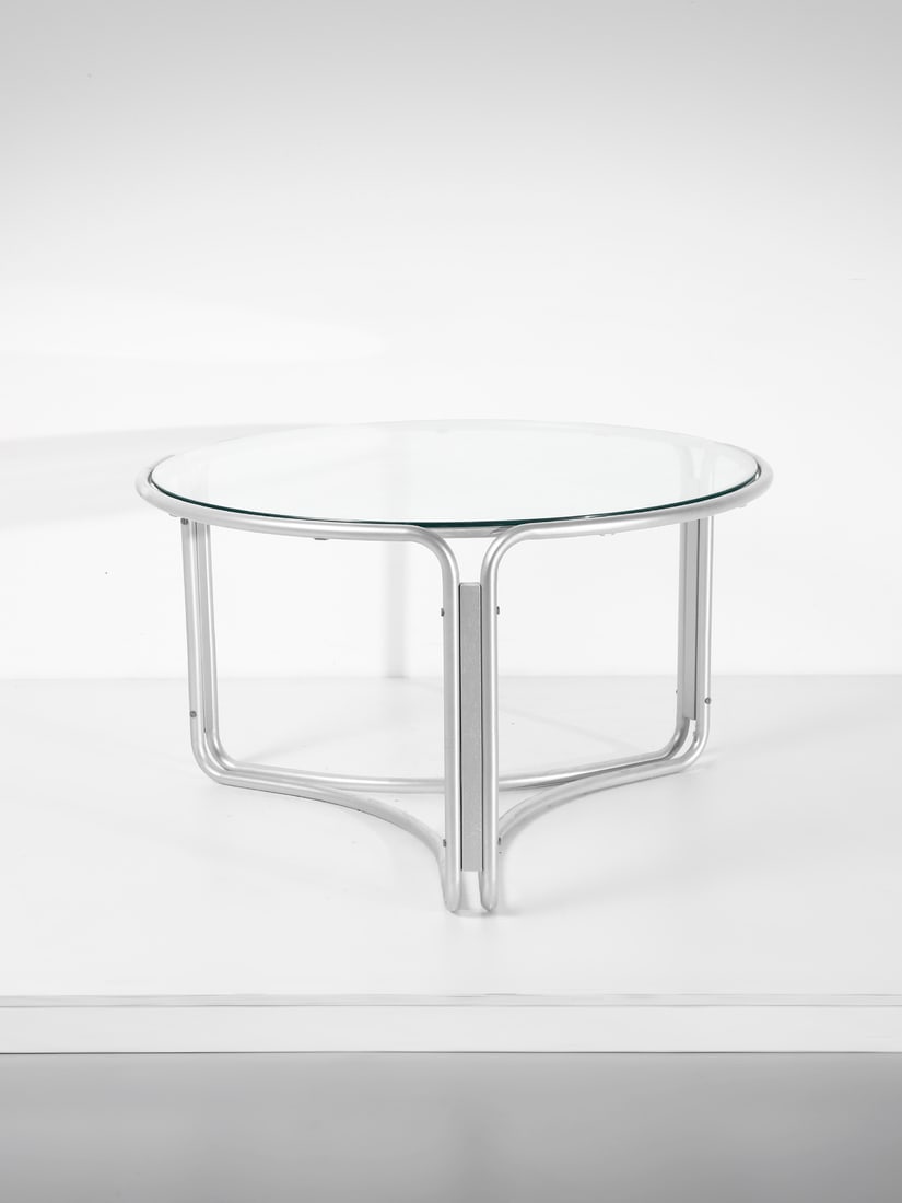 MANIFATTURA ITALIANA Table.: ITALIAN WORK Table. Painted steel and glass.. Cm 125,00 x 74,00 x 125,00. 1970s / 1980s.