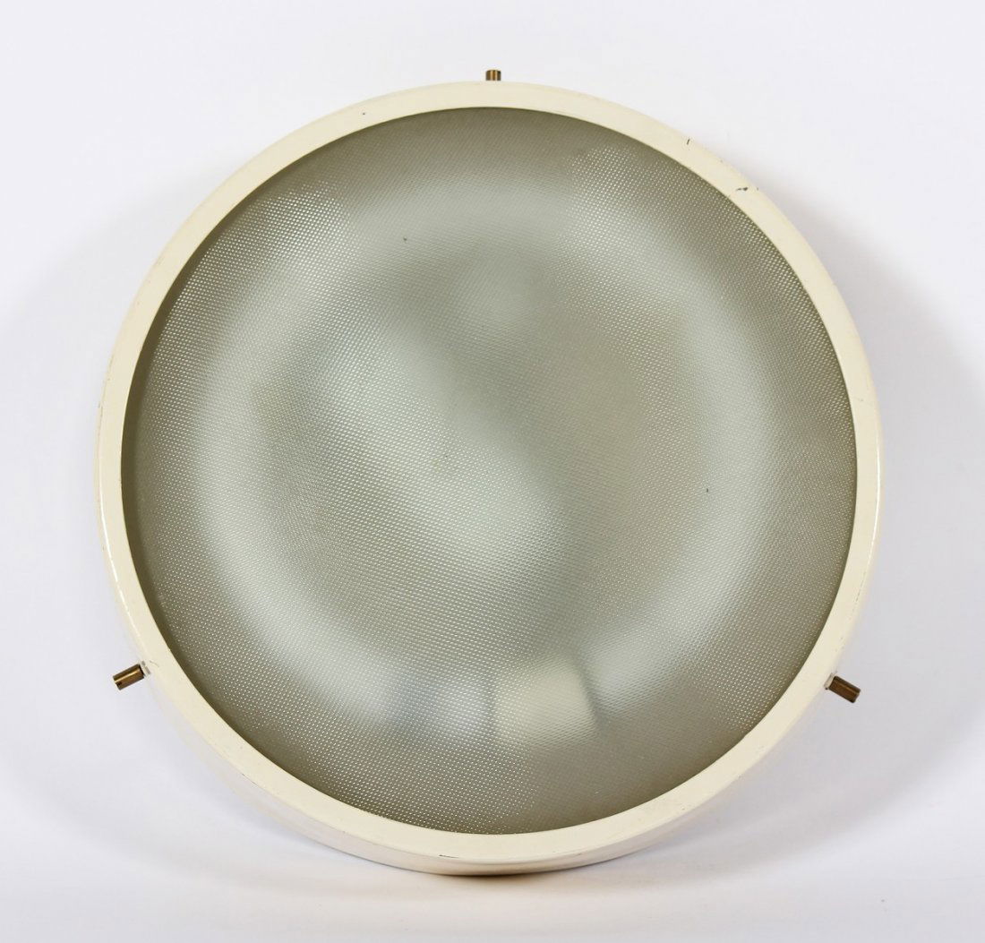 GINO SARFATTI Plafoniera.: SARFATTI GINO (1912 - 1985) Plafoniera. Metallo e vetro. Cm 29,00 x 8,00. Prodotto per Arteluce.