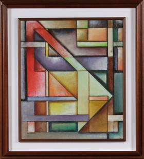 MANLIO RHO Composizione.: RHO MANLIO (1901 - 1957) Composizione. Olio su tavola. Cm 53,00 x 62,00. Firmato in basso a sinistra. Autentica di Luciano Caramel su fotografia. Opera eseguita tra il 1941 - 1942 o il 1947 - 1950: si