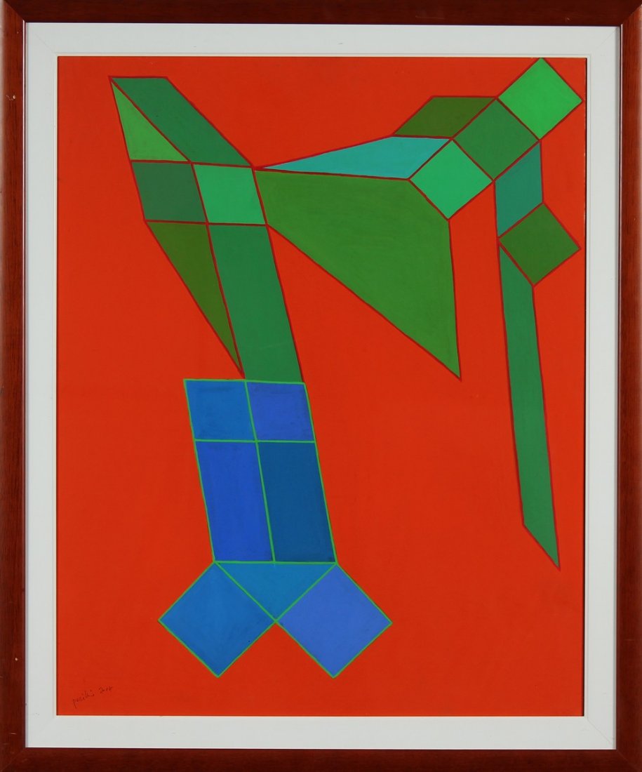 ACHILLE PERILLI Il preponderante.: PERILLI ACHILLE (n. 1927) Il preponderante. 2004. Acrilico su tela. Cm 65,00 x 81,00. Firma e anno in basso a sinistra. Al retro firma anno titolo dimensioni e timbro della galleria Rossovermiglio, Pa