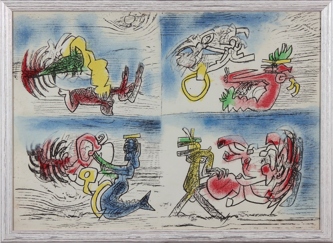 ROBERTO SEBASTIAN ANTONIO MATTA Senza titolo.: MATTA ROBERTO SEBASTIAN ANTONIO (1911 - 2002) Senza titolo. Litografia. Cm 70,00 x 50,00. 90/99. Tiratura e firma in basso a matita. Timbro dello stampatore in basso a destra. Cornice presente