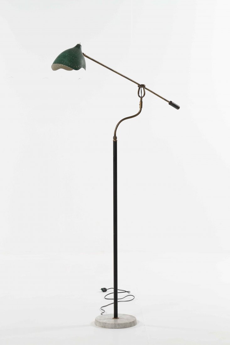 LELLI ANGELO Floor lamp.: LELLI ANGELO Floor lamp. Marble and brass. 99,00 x 210,00 x 27,00 cm Green ceiling light.