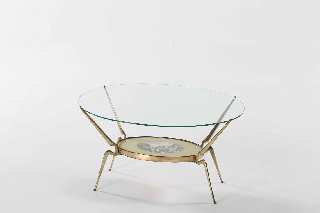 LACCA CESARE Side table.: LACCA CESARE Side table. Brass and glass. 83,00 x 46,00 x 65,00 cm 1950s.
