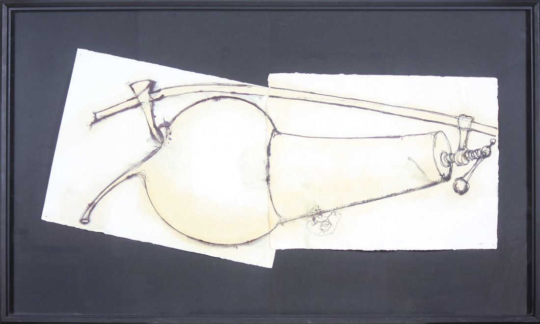 GILBERTO ZORIO Bitch and crucible + alembic.: ZORIO GILBERTO (n. 1944) Bitch and crucible + alembic. 1981. Inks, paint on wax paper.. Cm 147,00 x 73,00. Signed and dated lower right. Artist's certificate of authenticity on photograph. Frame prese