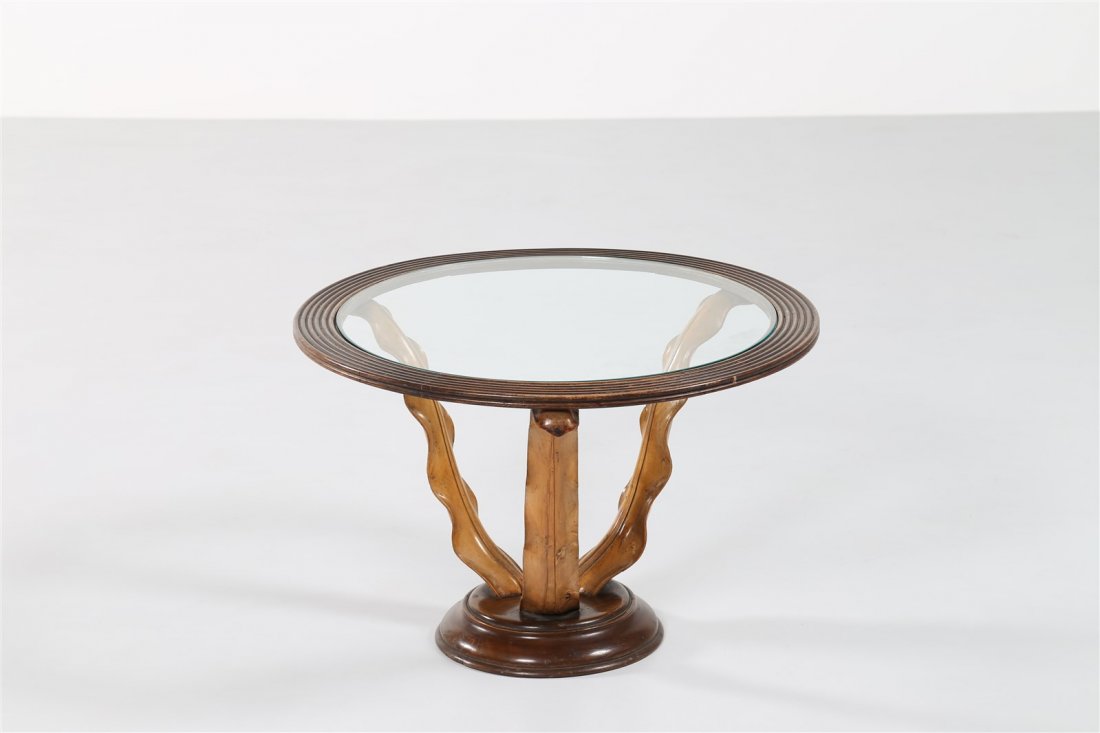 PAOLO BUFFA Tavolino tondo con piano in cristallo. (1 of 1)