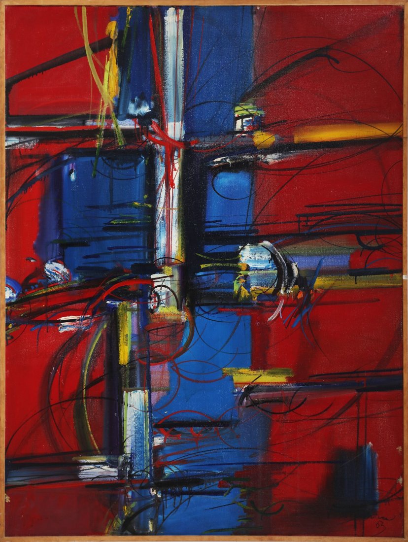 ZLATKO PRICA Blue trunk on a red background. (1 of 2)