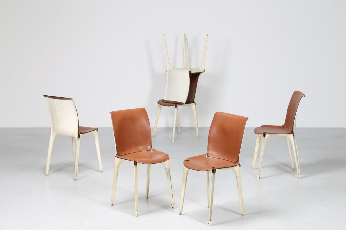 MARCO ZANUSO Six chairs in lacquered white metal and (1 of 2)