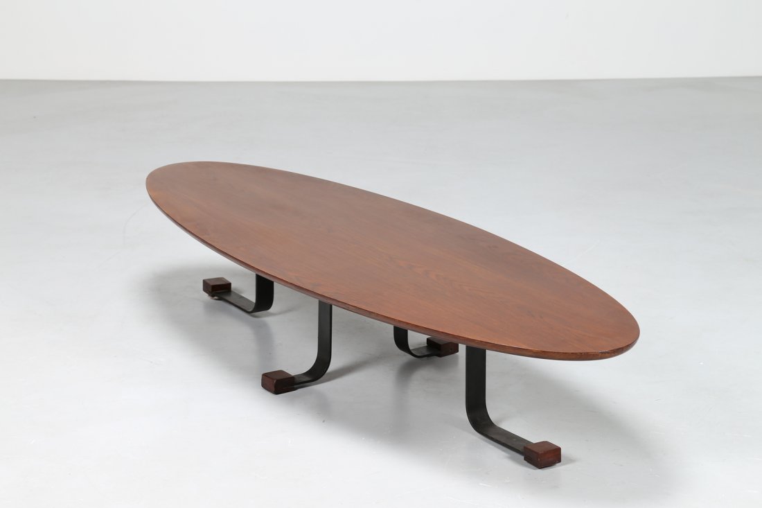 ISA BERGAMO Coffee table in rosewood and metal, label (1 of 3)