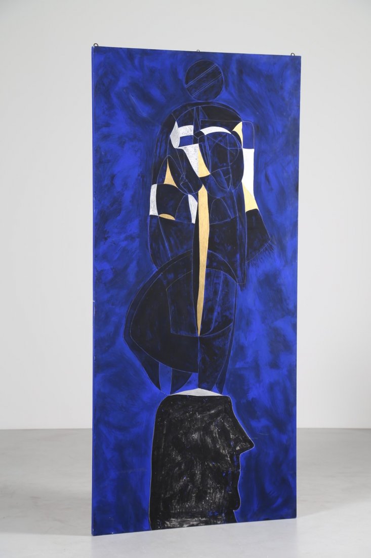 GINO DE DOMINICIS Untitled.: DE DOMINICIS GINO (1947 - 1998) Untitled. Mixed nomes on board. Cm 123,50 x 270,00 x 4,00. Signed at the back. Gino De Dominicis Foundation, Rome, authenticity certificate on photo.