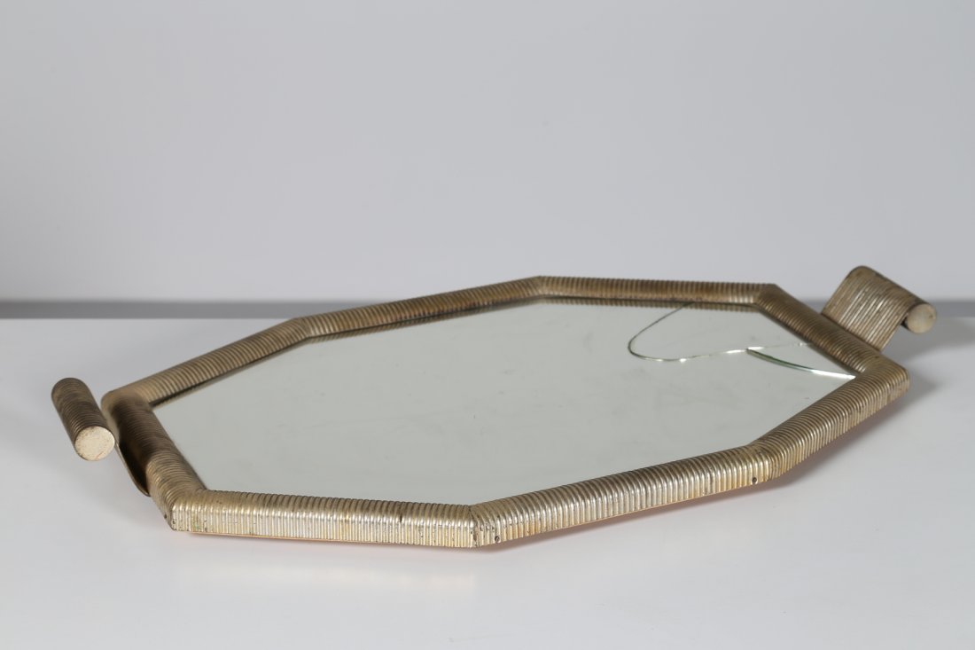 LUIGI SCREMIN Vassoio in ottone e vetro, anni 50. (1 of 2)