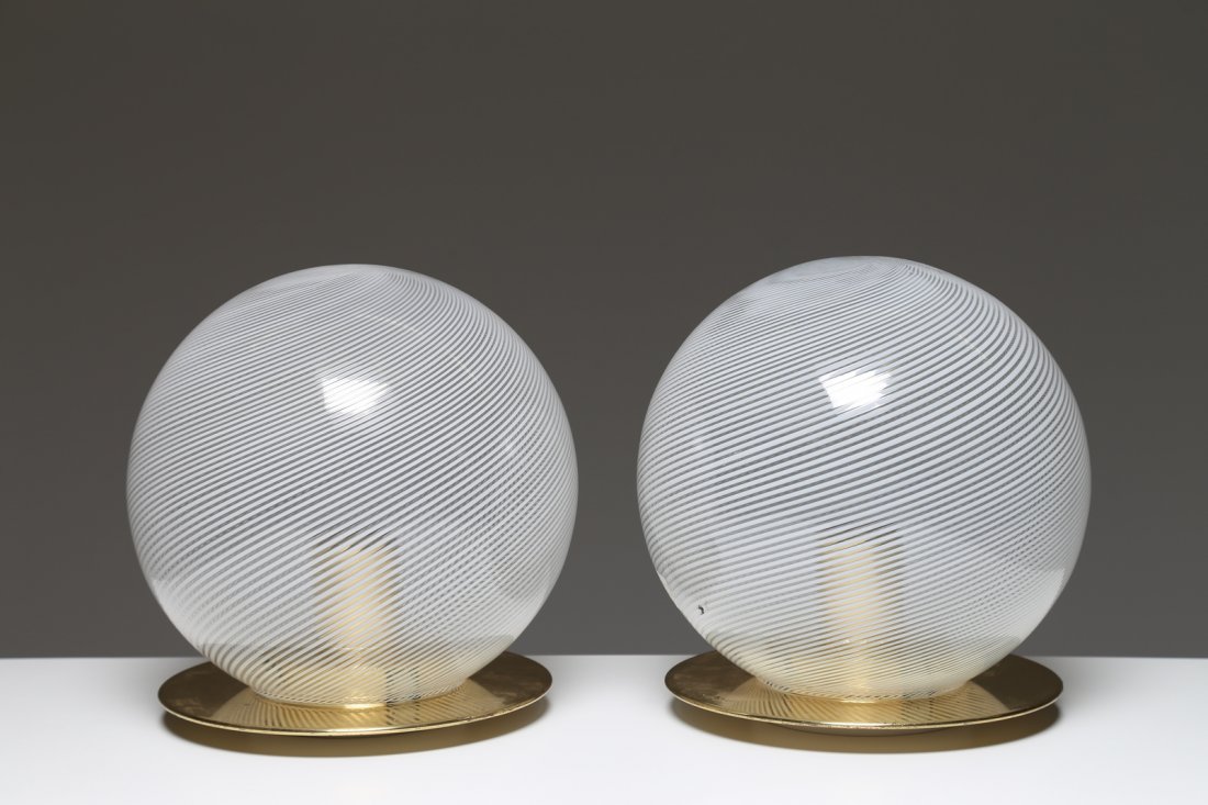 VENINI  Coppia lampade da tavolo in ottone e vetro (1 of 1)