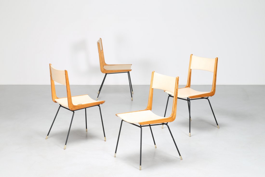 CARLO DE CARLI Attrib. Quattro sedie in metallo legno e (1 of 5)