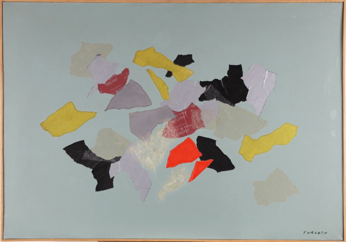GIULIO TURCATO Untitled.: Untitled. Mixed media on canvas. Cm 100,00 x 70,00. Signed lower right. Signed at the back. Giulio Turcato Archives certificate on photo. Frame present