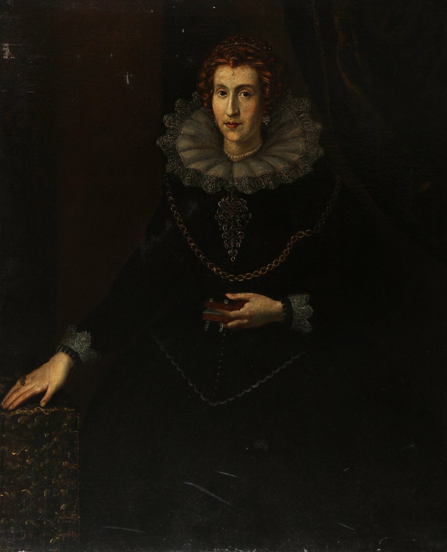 ARTISTA DEL XVII SECOLO.  Ritratto di nobildonna con (1 of 2)