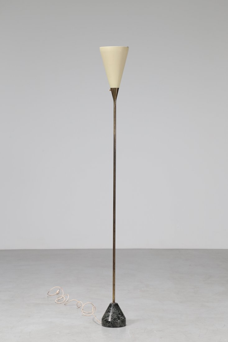 GINO SARFATTI Lampada da terra in ottone, marmo, (1 of 3)