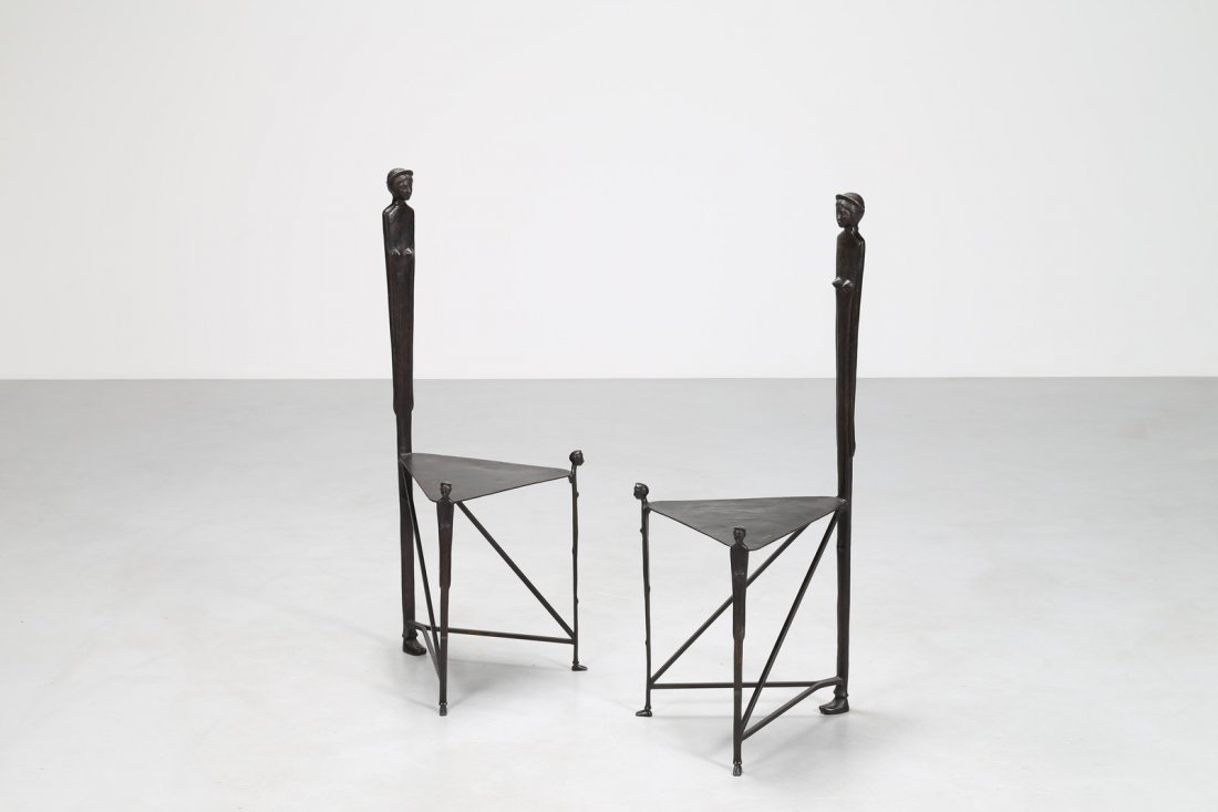 PAOLO SIMONCINI Coppia sedie sculture in bronzo fuso (1 of 6)