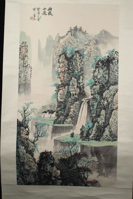 chinese painting of mountain and water fall: chinese painting of mountain and water fall